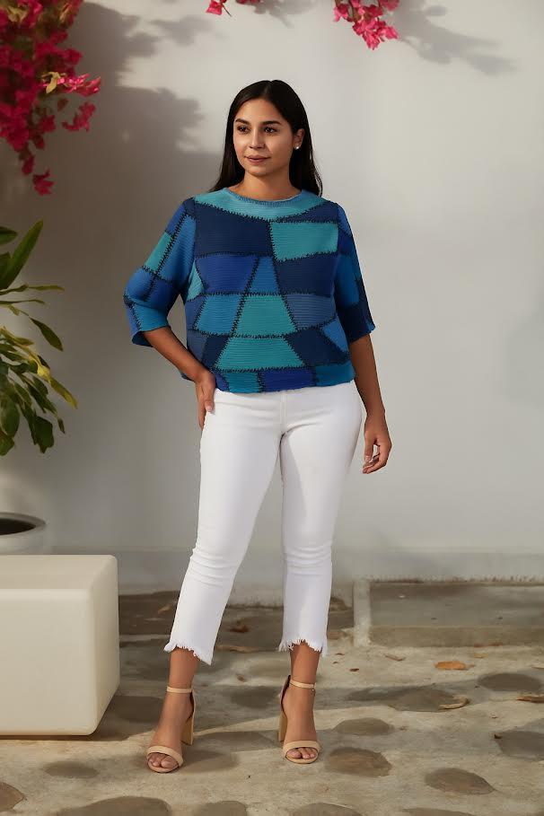 Fable Printed Top - Blue and Green