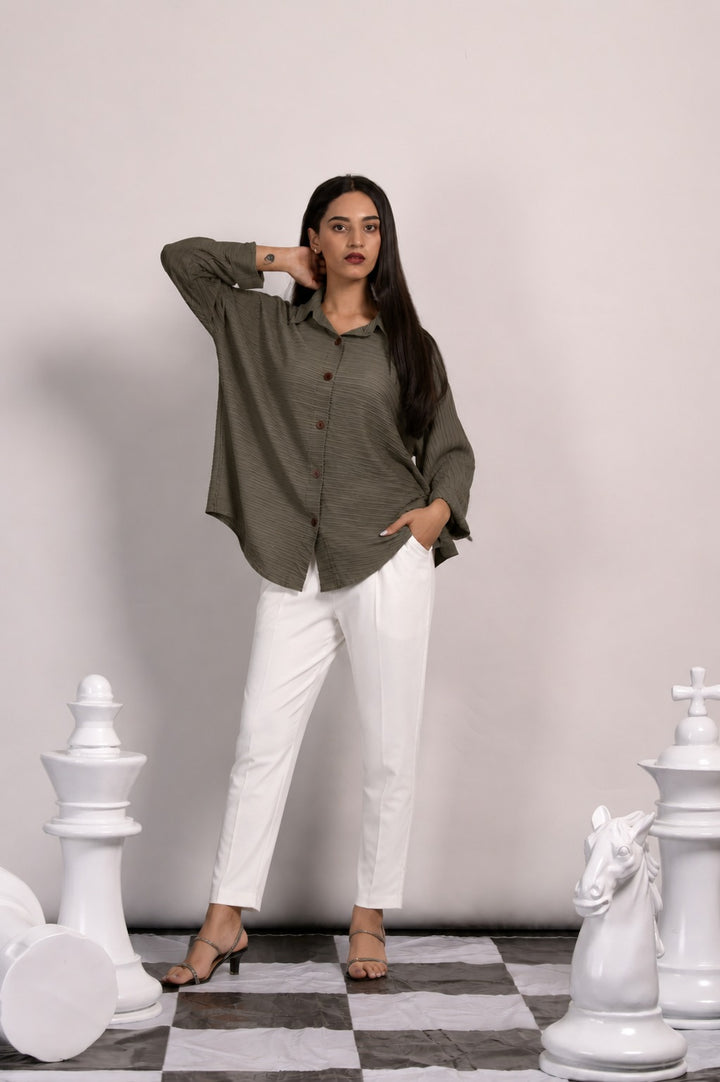 PURFLE PERIPHERY BUTTON UP SHIRT - GREEN