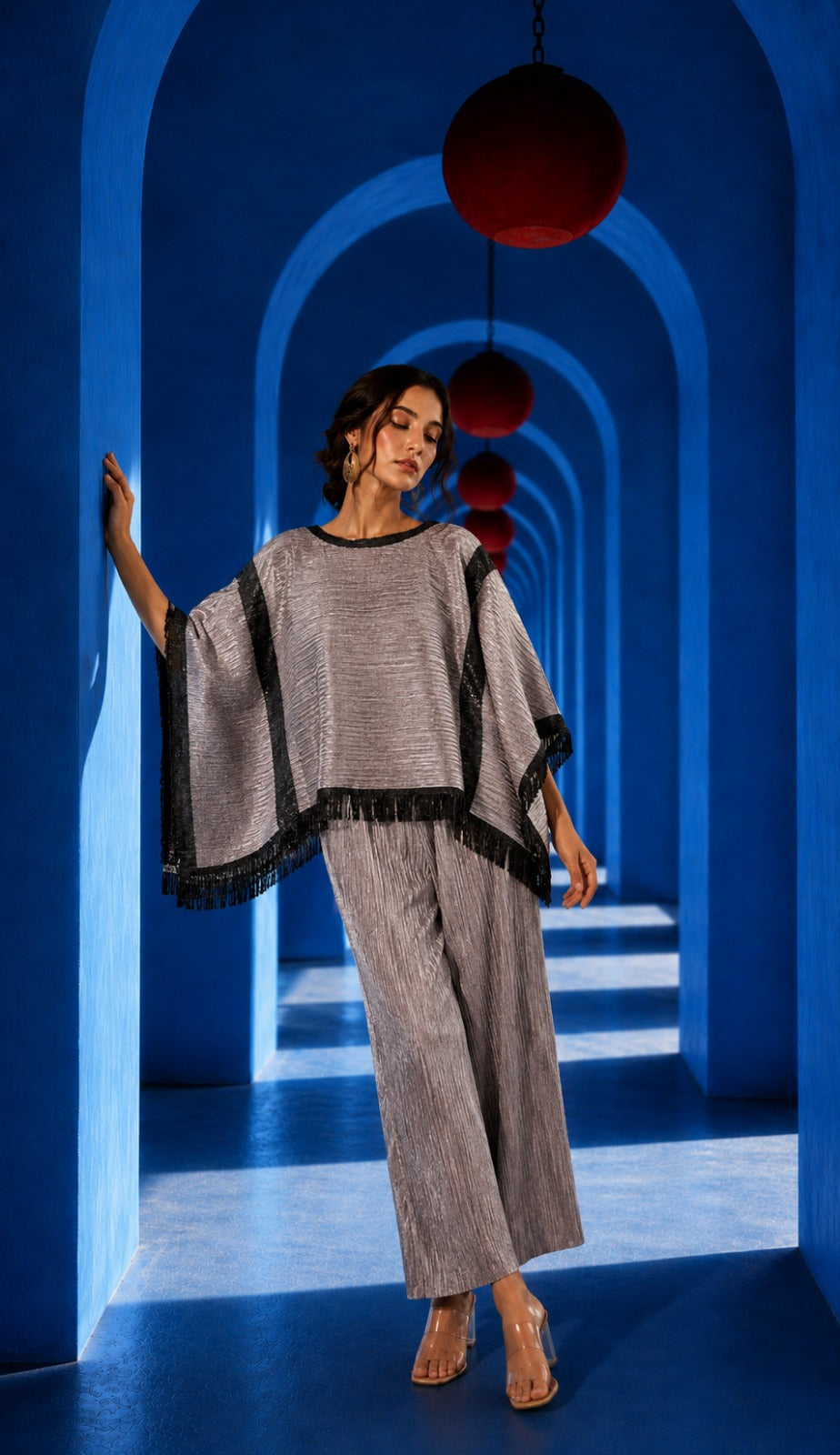 Elle Essential Pleated Fringe Set - Grey
