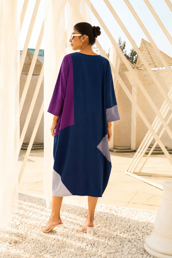 Cameron Cotton Patched Dress - Blue
