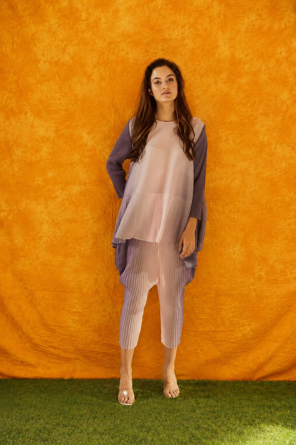Charlotte Satin Flare Up CO-ORD SET - Ombre Lavender