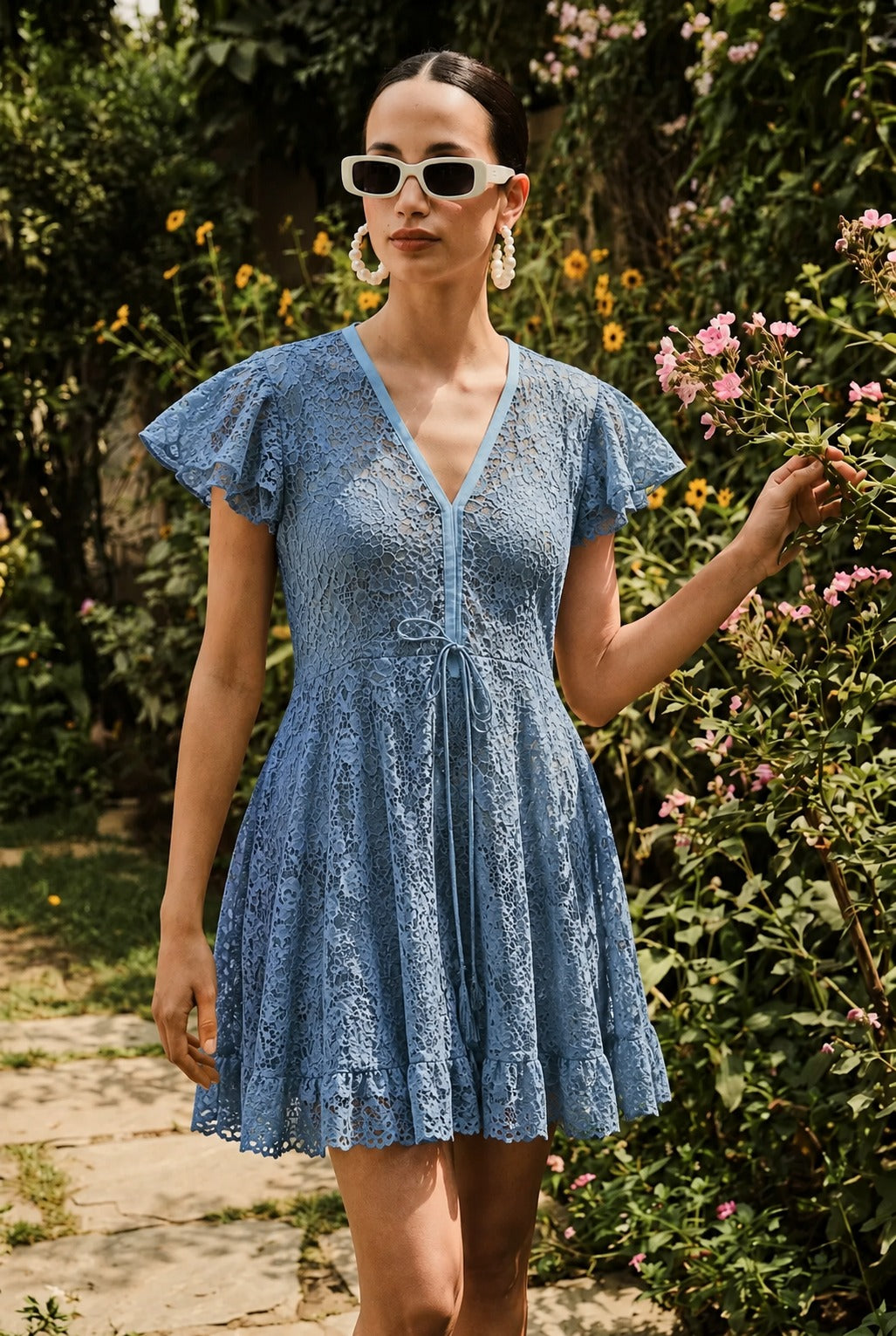 MYRA MESH SKATER DRESS - BLUE