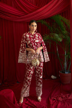 Load image into Gallery viewer, Reyna Gara Glazed Cape Jacket With Coordinated Pants- Red