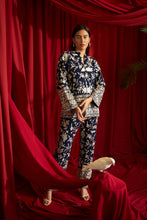 Load image into Gallery viewer, Reyna Gara Glazed Potli Button Jacket With Coordinated Pants- Navy Blue