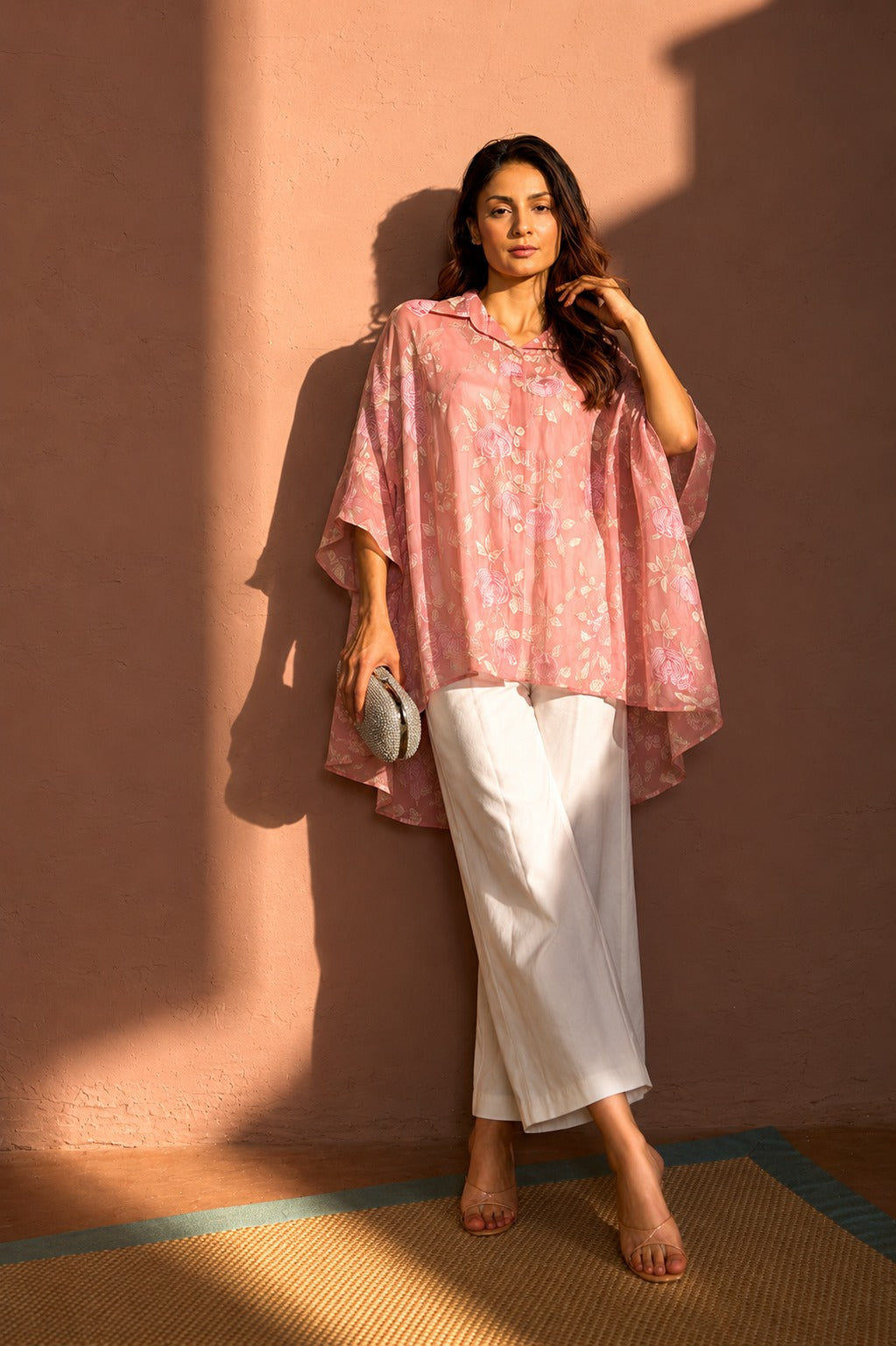 Elahe Embroidered Rose Shirt - Pink