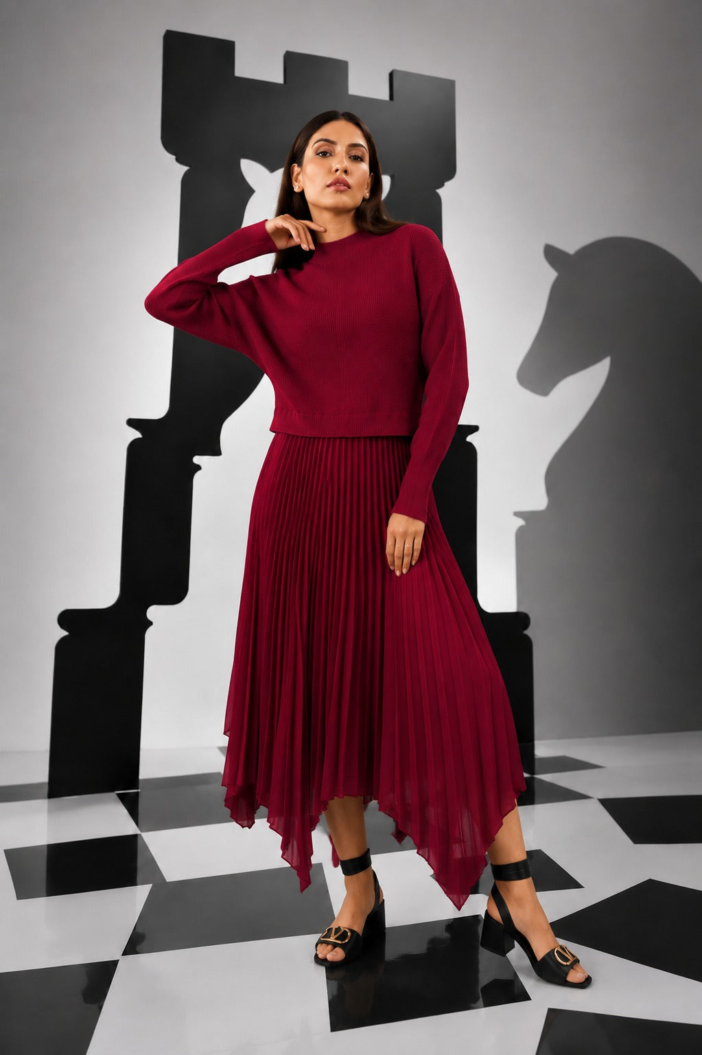 Fanny Flare Up Cinched Dress - Burgundy