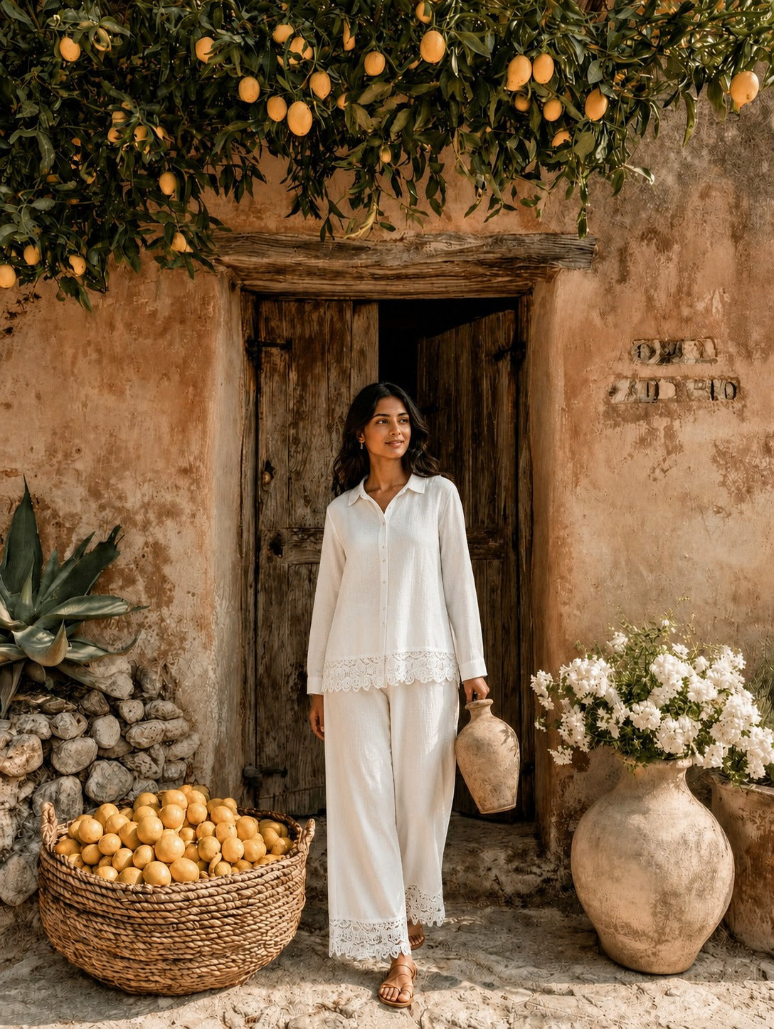 Cameron Cutwork Shirt Set - Ivory