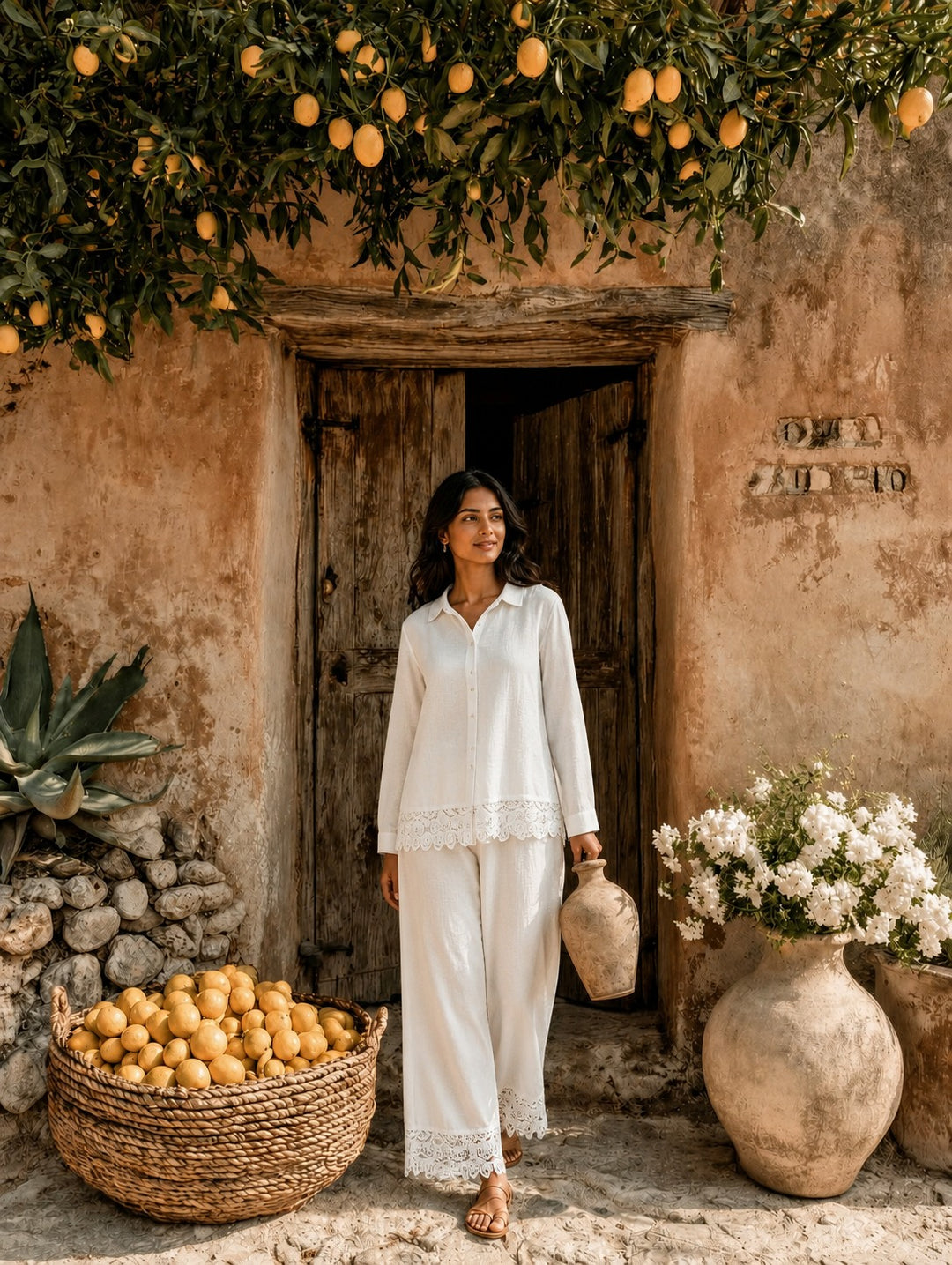 Cameron Cutwork Shirt Set - Ivory