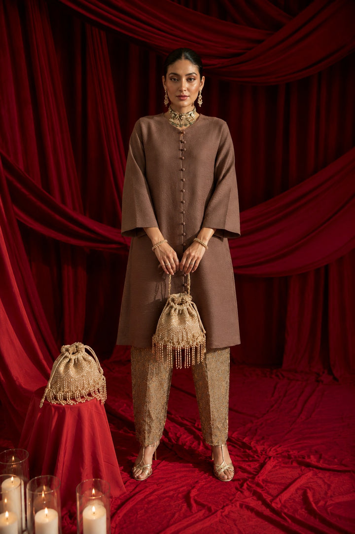 BANDGALA PLEATED TUNIC - BEIGE