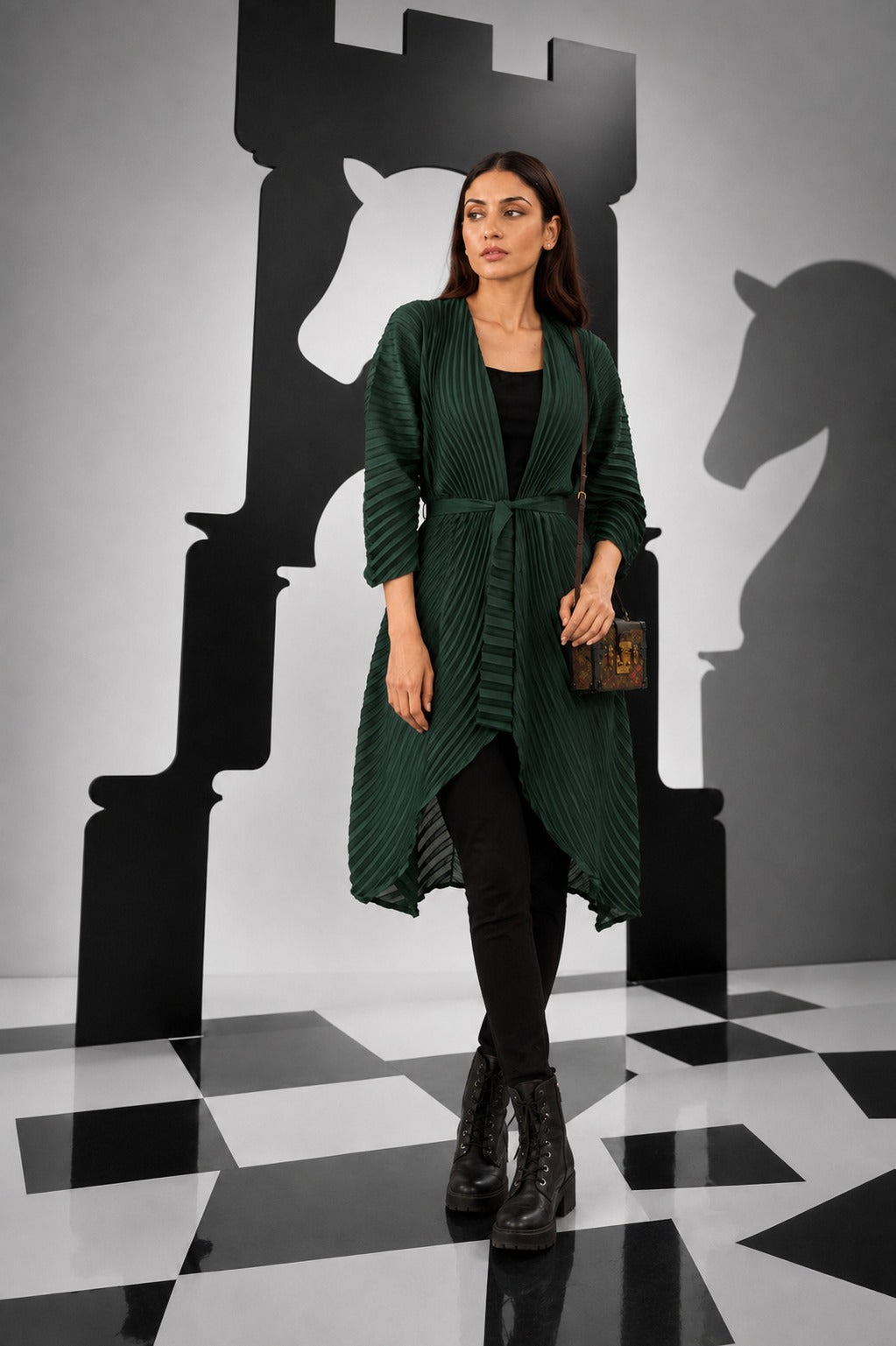 Alisha Accordian Pleated Overlay - Green
