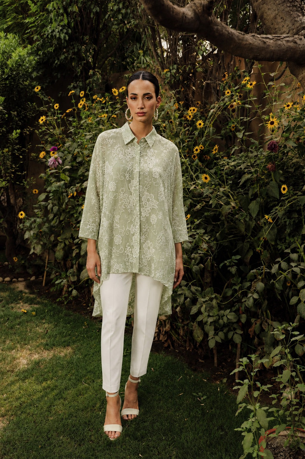 ELAHE SAKURA SEQUIN TUNIC - SAGE GREEN