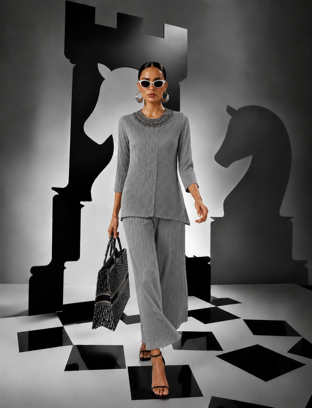 Blair Pleated Co-ord Set - grey
