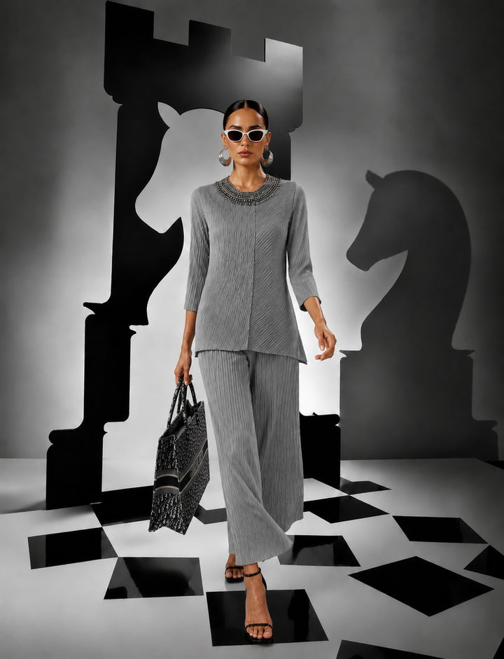 Blair Pleated Co-ord Set - grey