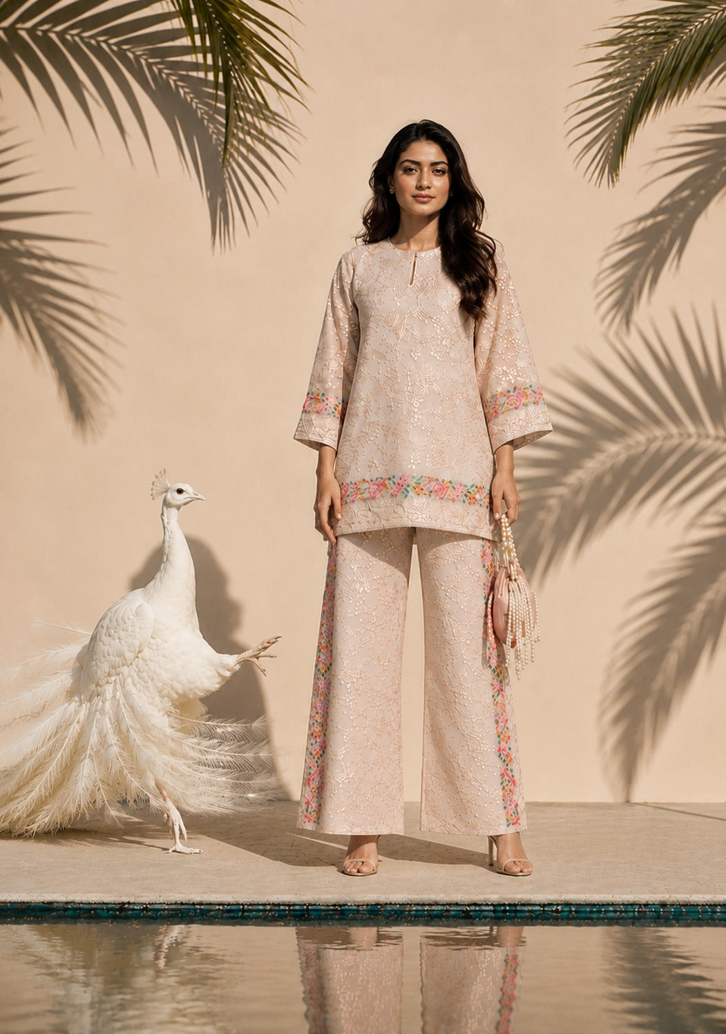 Reyna Gara Rose Dust Kurta with Slit Pant - Beige