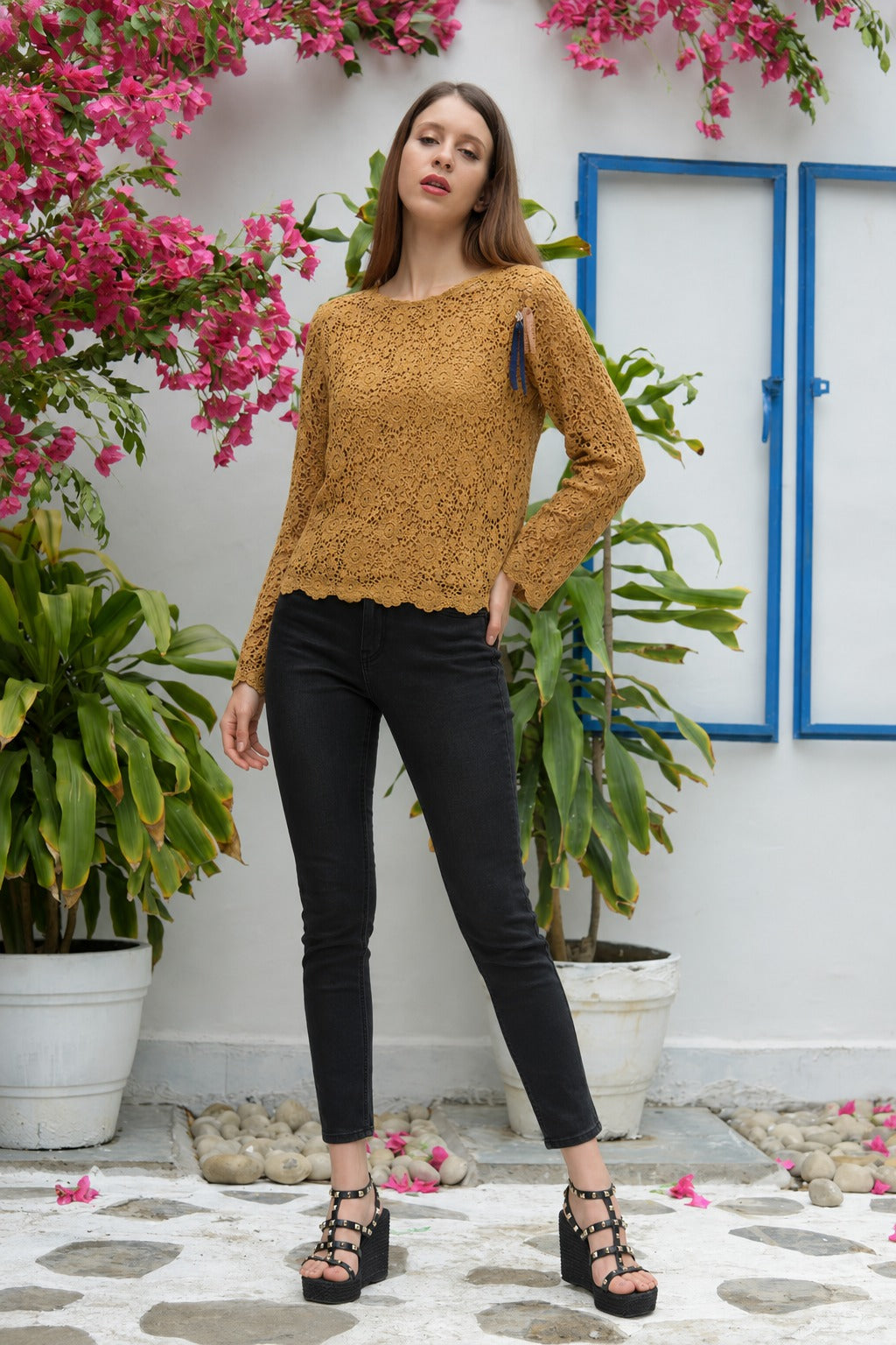 LACE TOP - MUSTARD
