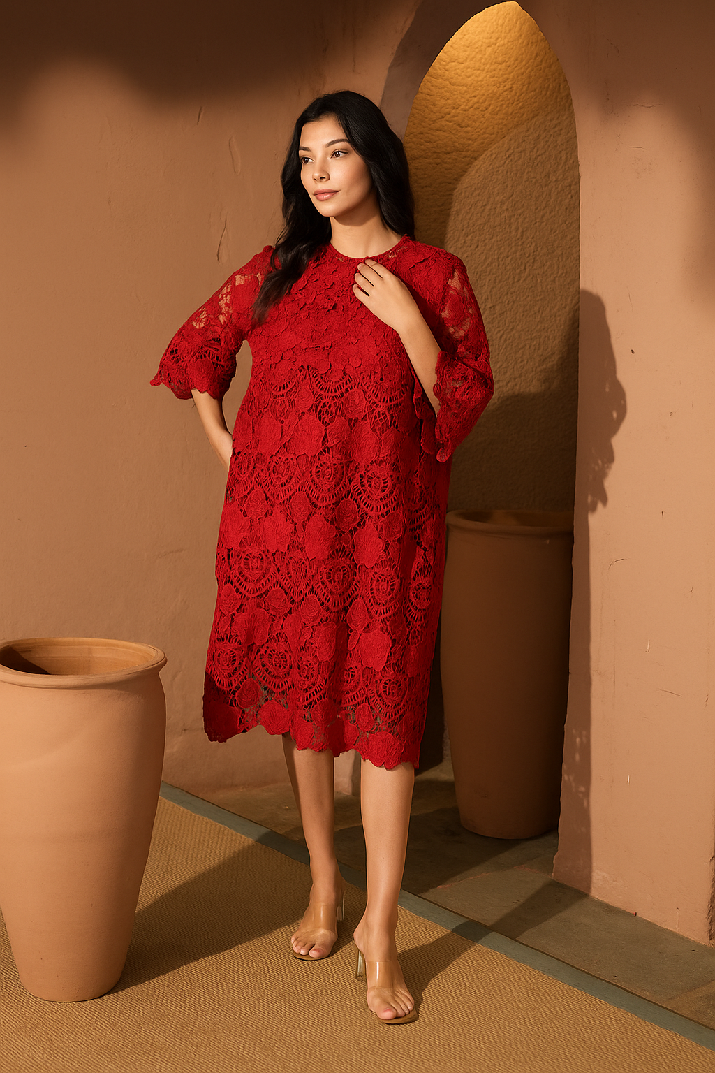 Myra Mesh Cassia Pearl Dress - Red