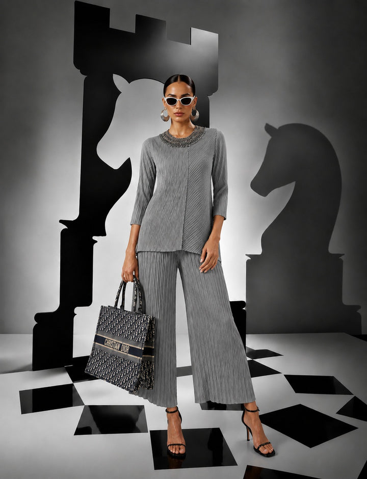 Blair Pleated Co-ord Set - grey