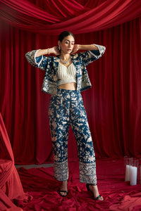 Reyna Gara Glazed Short Jacket  and Straight Pants - Teal