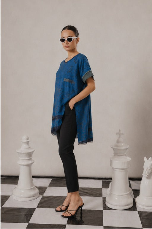 PRINTED TOP- BLUE
