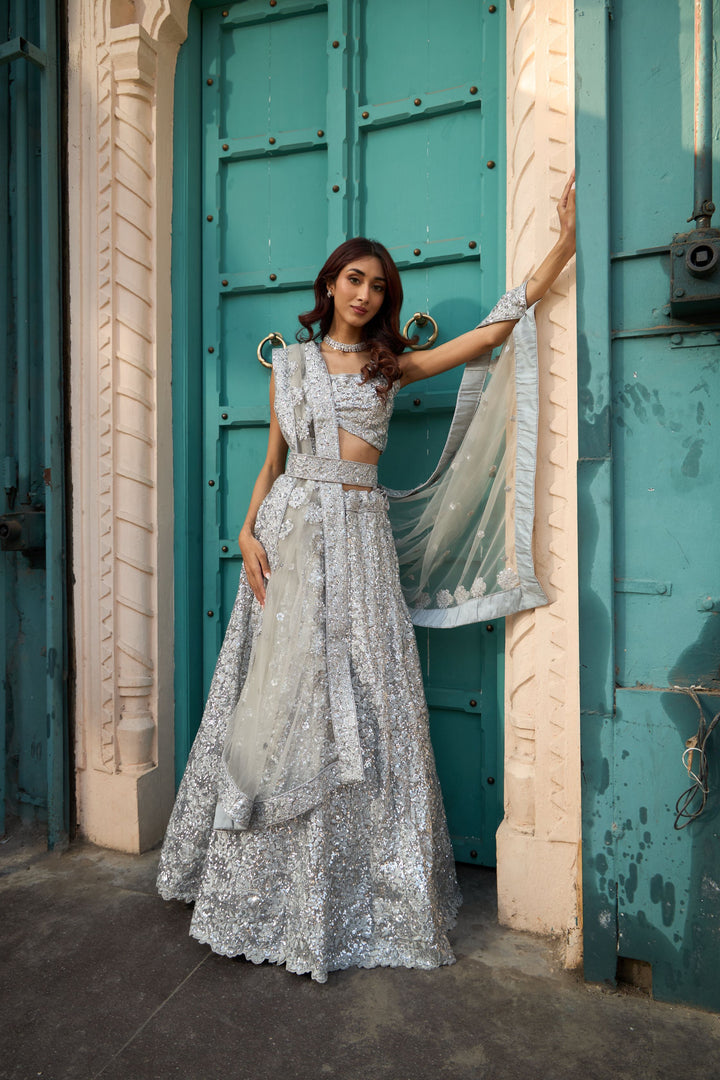 Saira Sequined Symphony Ghaghra And Chunni - Silver