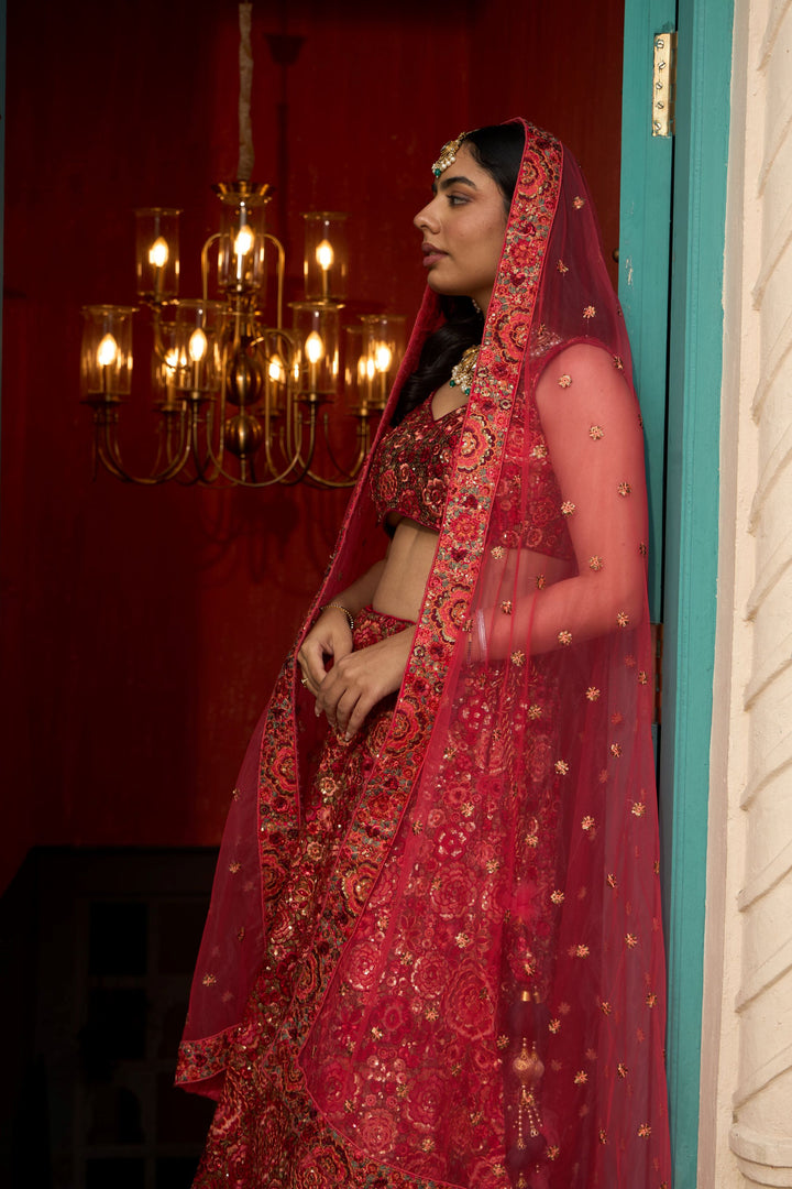 Saira Sequined Symphony Ghaghra And Chunni - Red