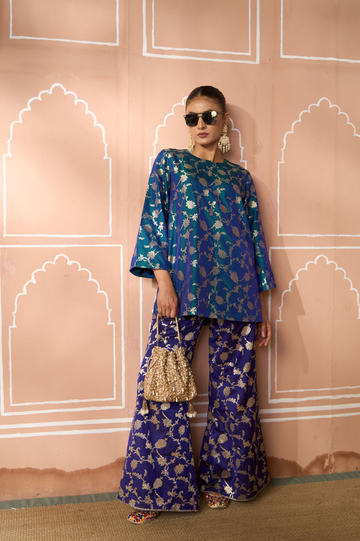 Banarasi Begum Tunic Set - Blue and Purple