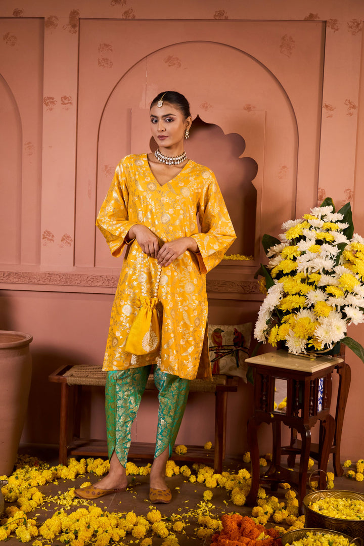 Banarasi Begum Tunic Set - Yellow and Green