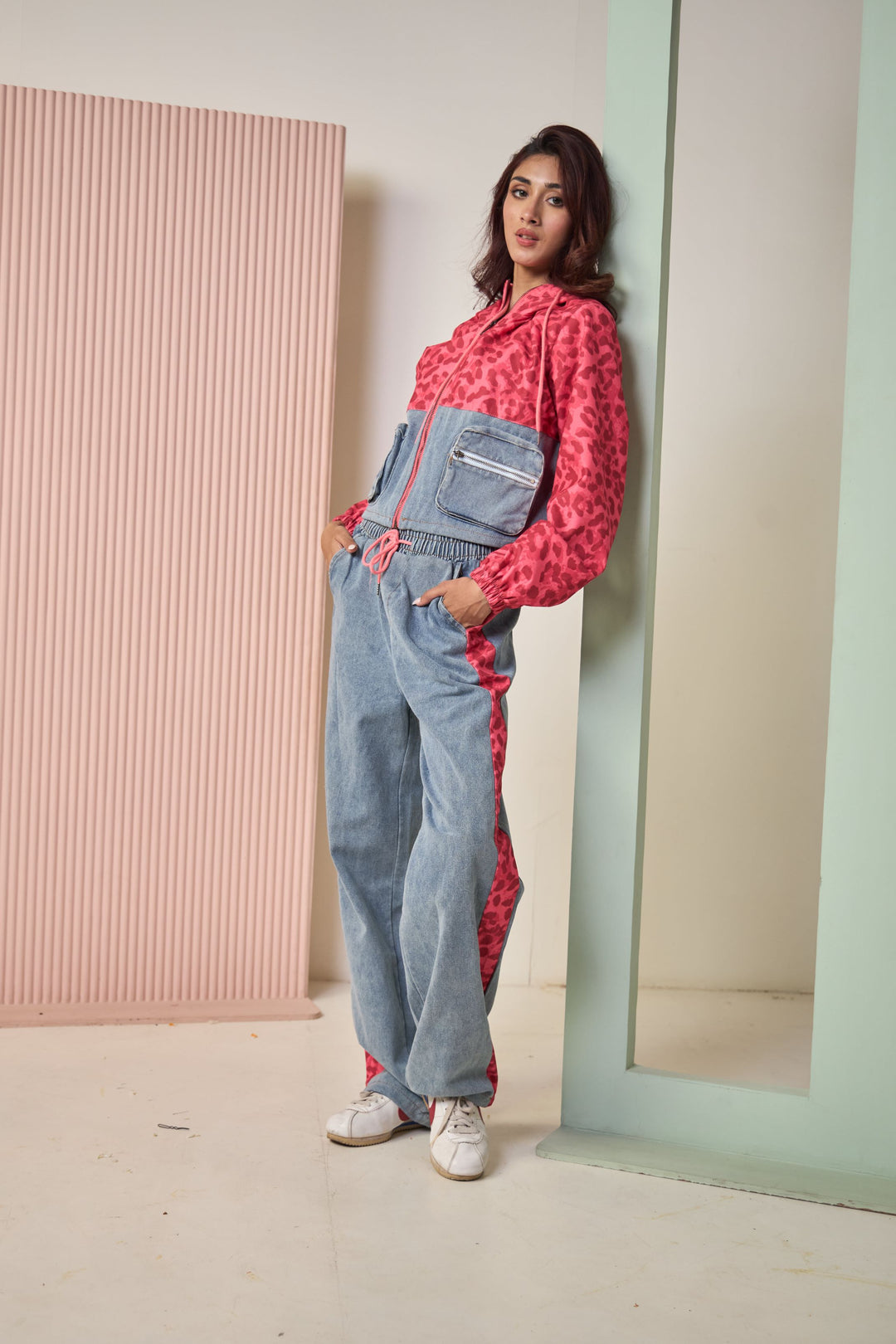 Daryl Denim Printed Co-ord Set - Pink & Blue