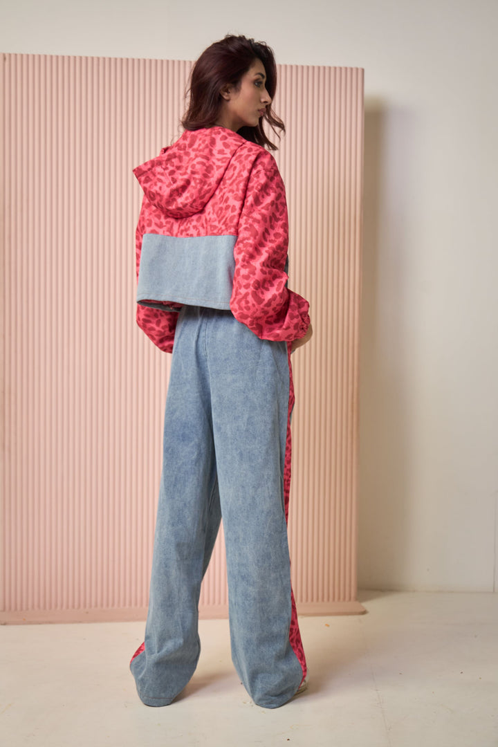 Daryl Denim Printed Co-ord Set - Pink & Blue