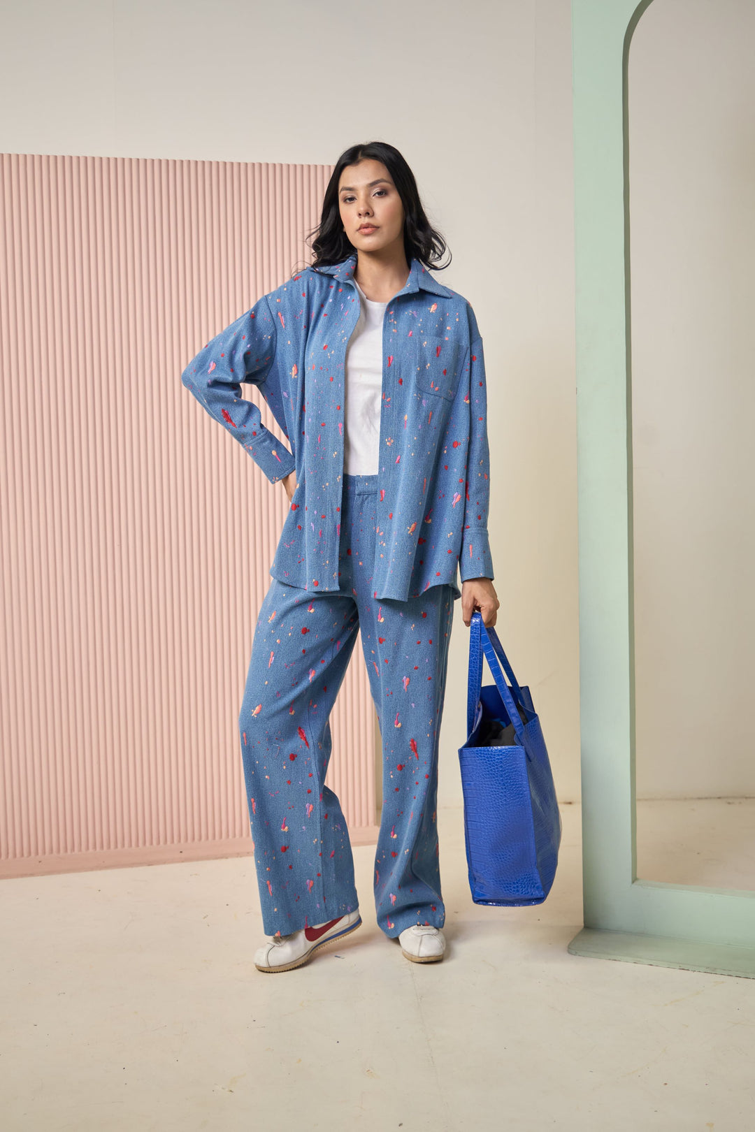 Mitali Wadhawa Splash Denim Co-ord Set - Blue