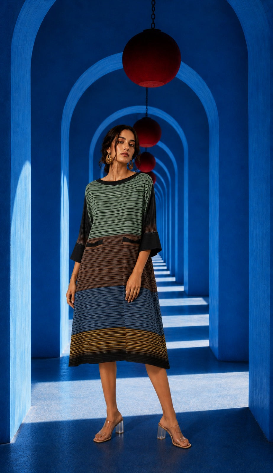 Multi Coloured Pleated Dress-Black