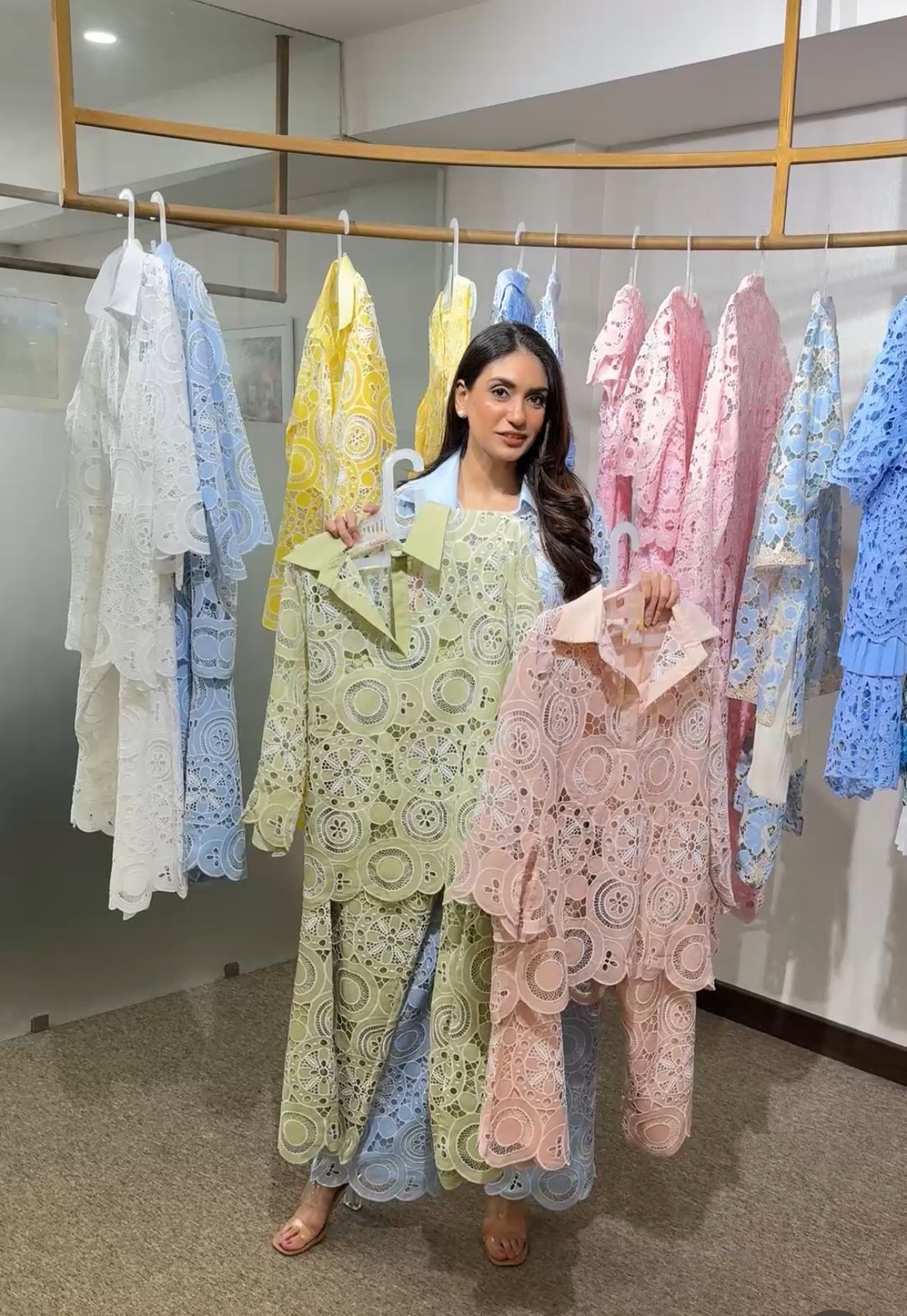 Sage green cutwork set