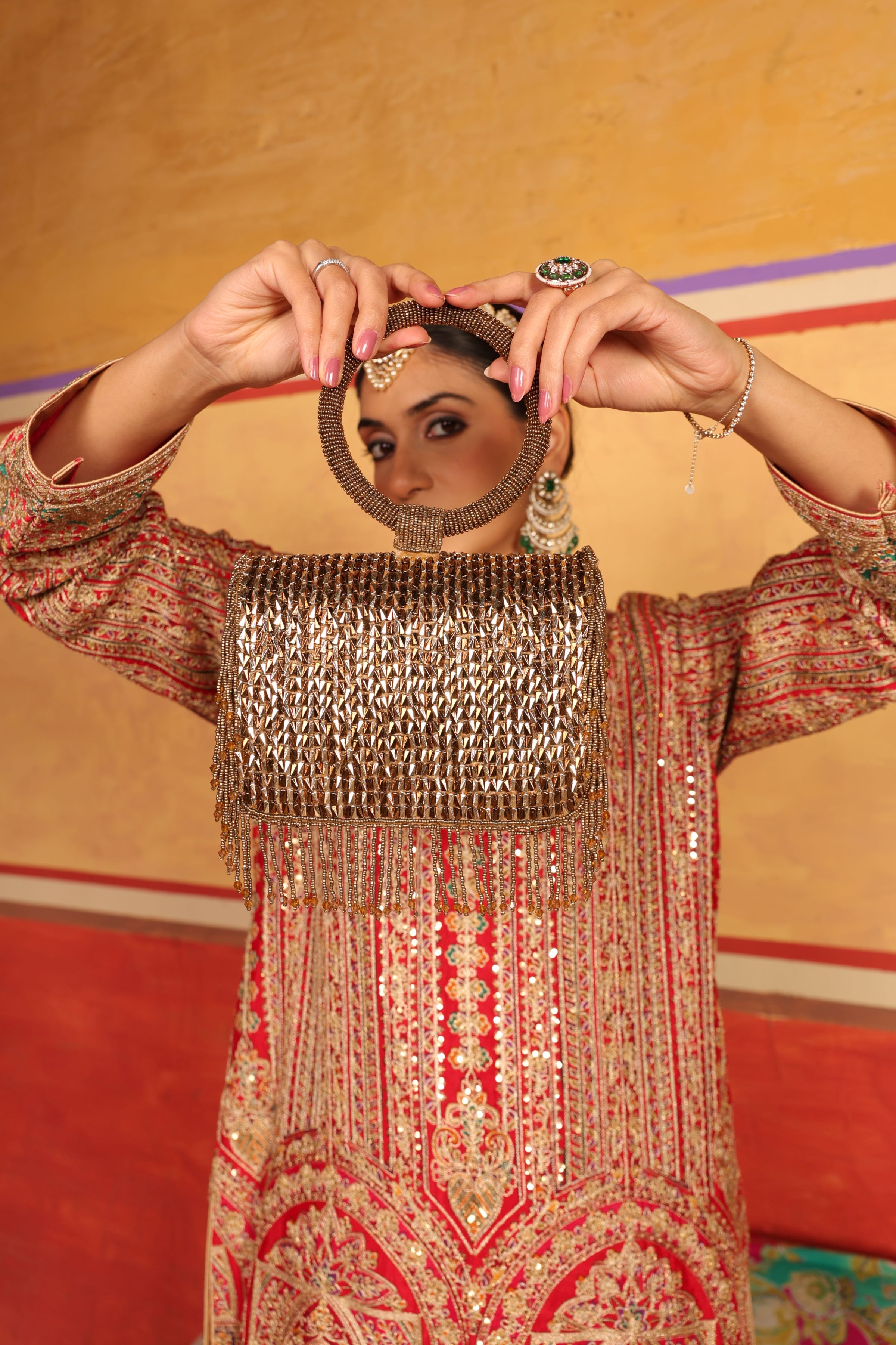 Elizey Paisley Kurta Set with Plain Pant - Red