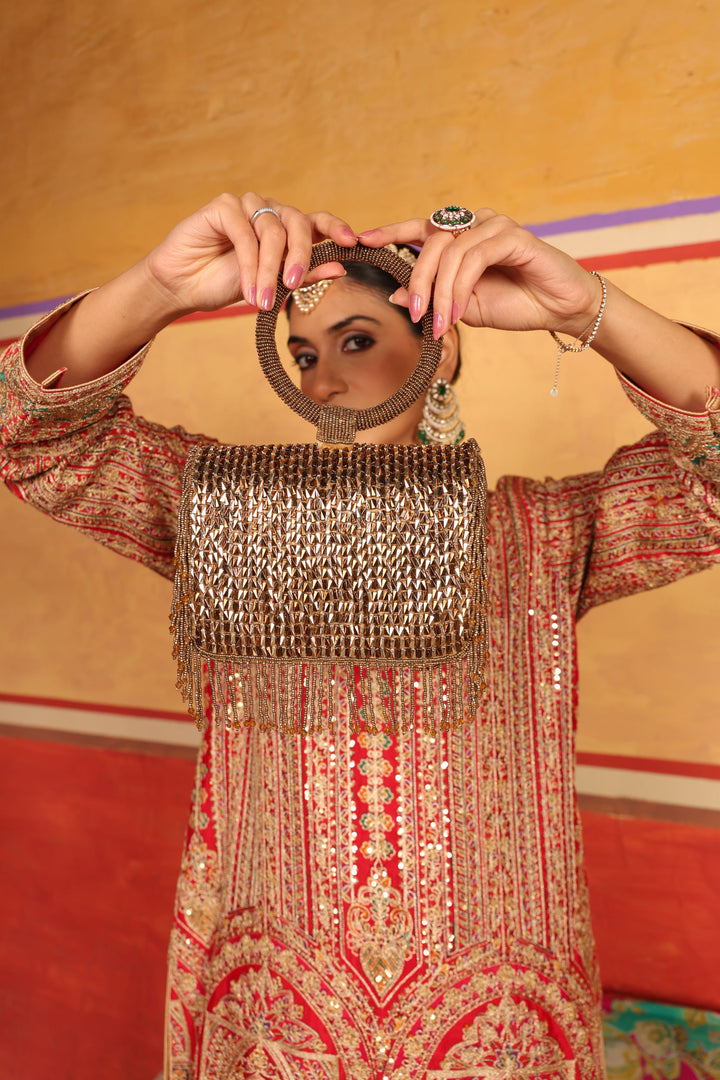 Elizey Paisley Kurta Set with Plain Pant - Red