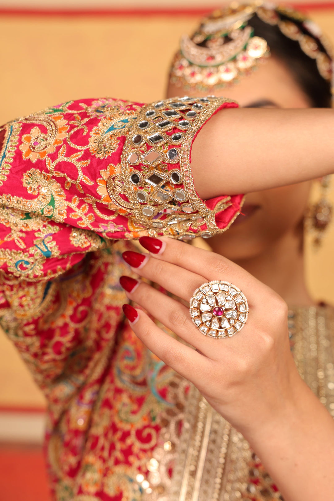 Elizey Paisley Embroidered Sharara Set -  Tomato Red