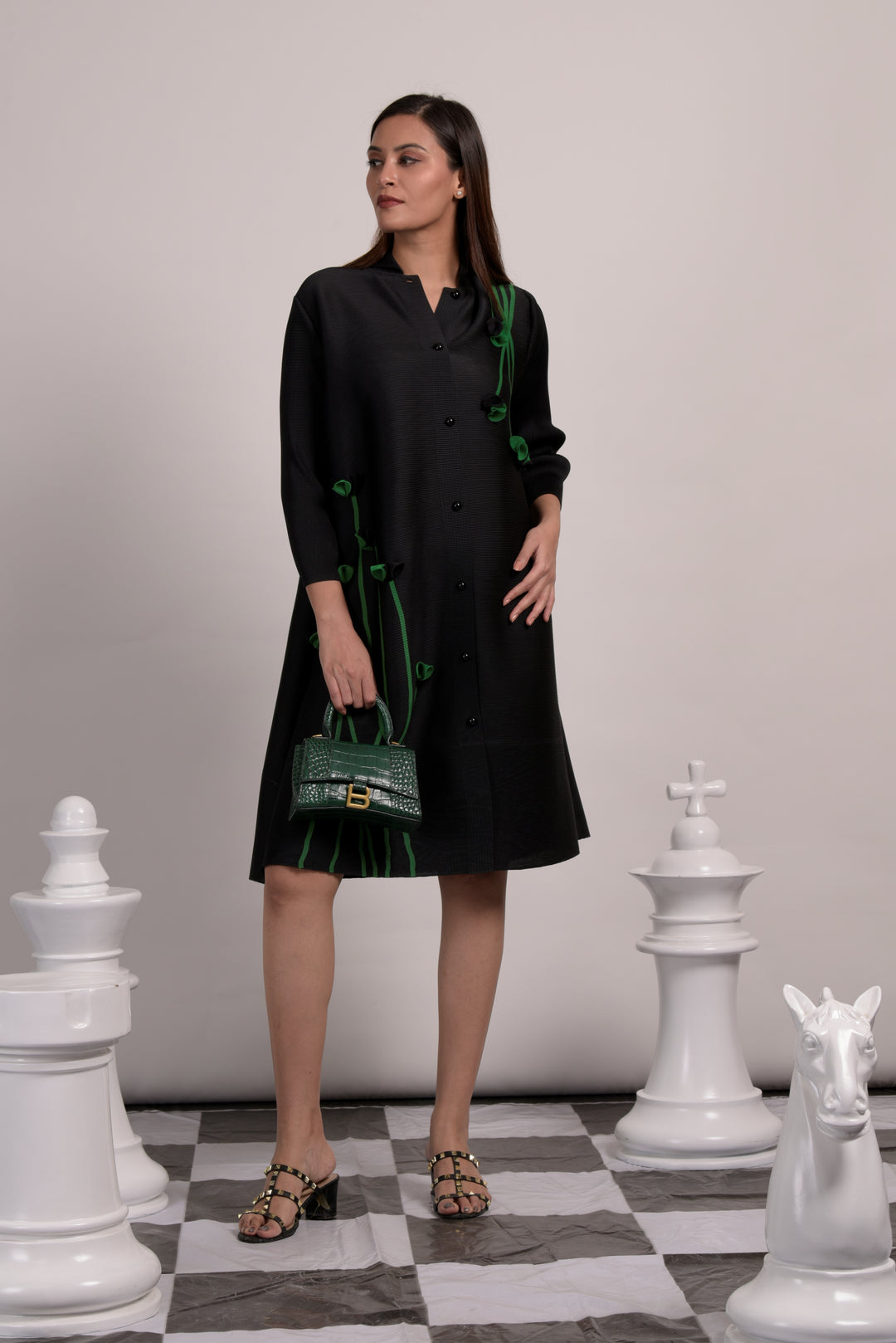 Button Up Shirt Dress - Black Dandelion