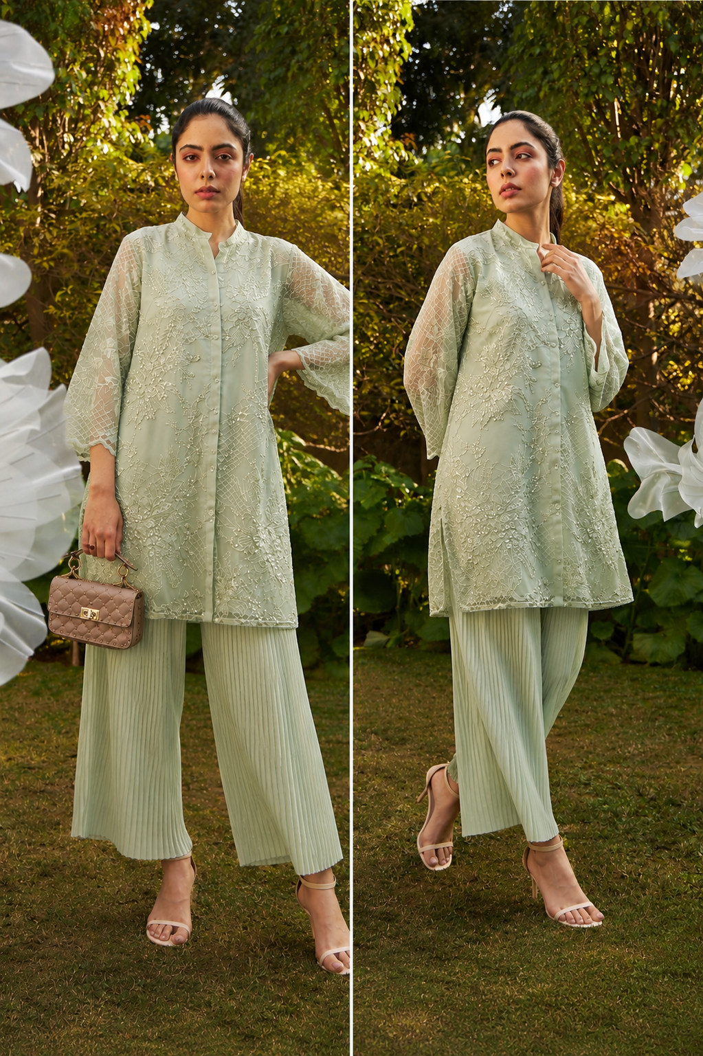 Fragrant Floral Tunic Set - Pistachio