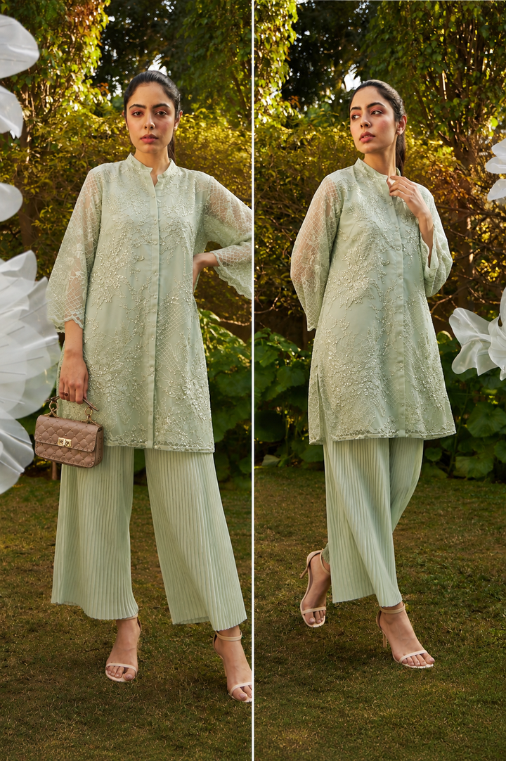 Fragrant Floral Tunic Set - Pistachio