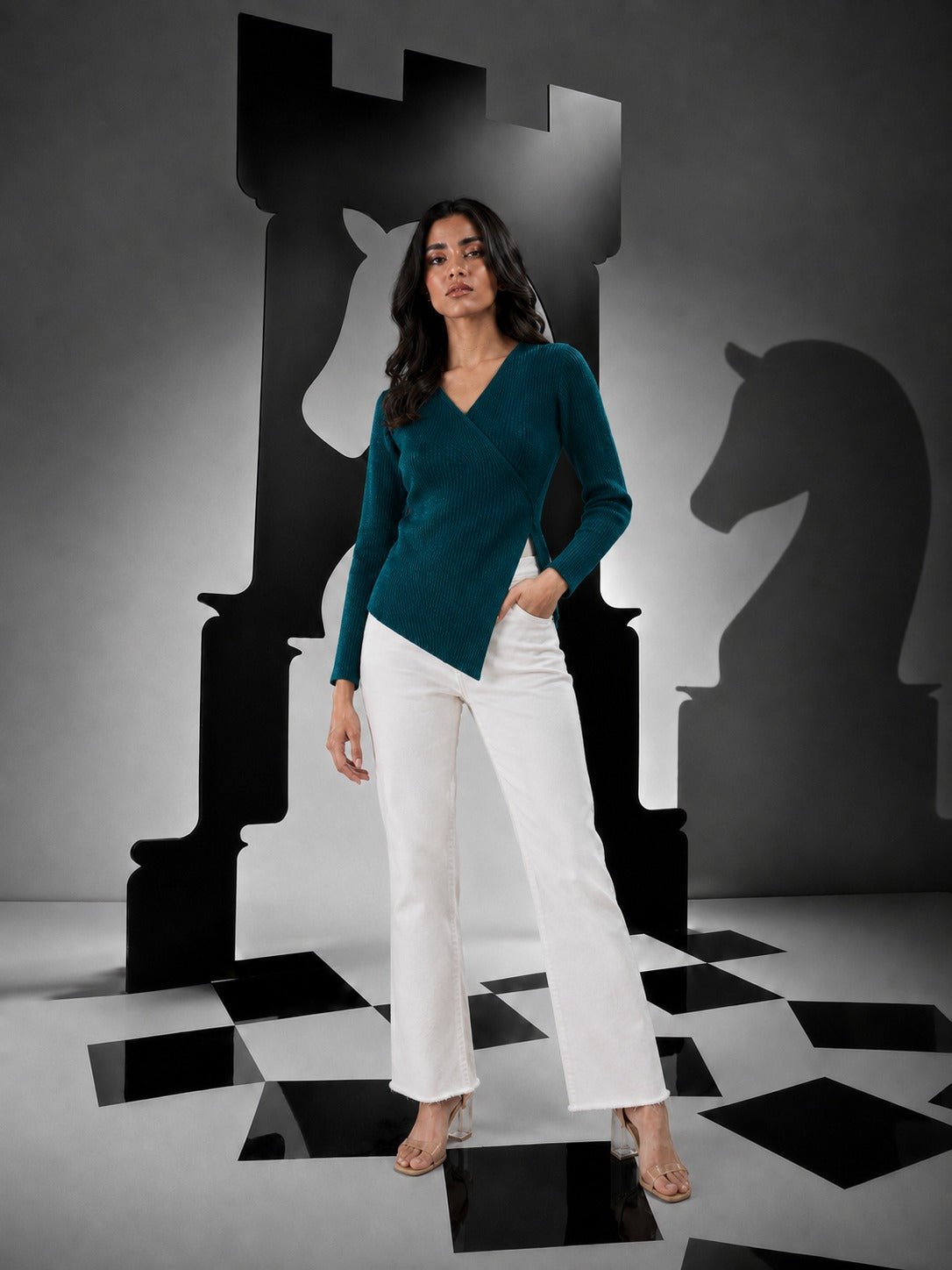 WRAP AROUND PLEATED TOP- TEAL