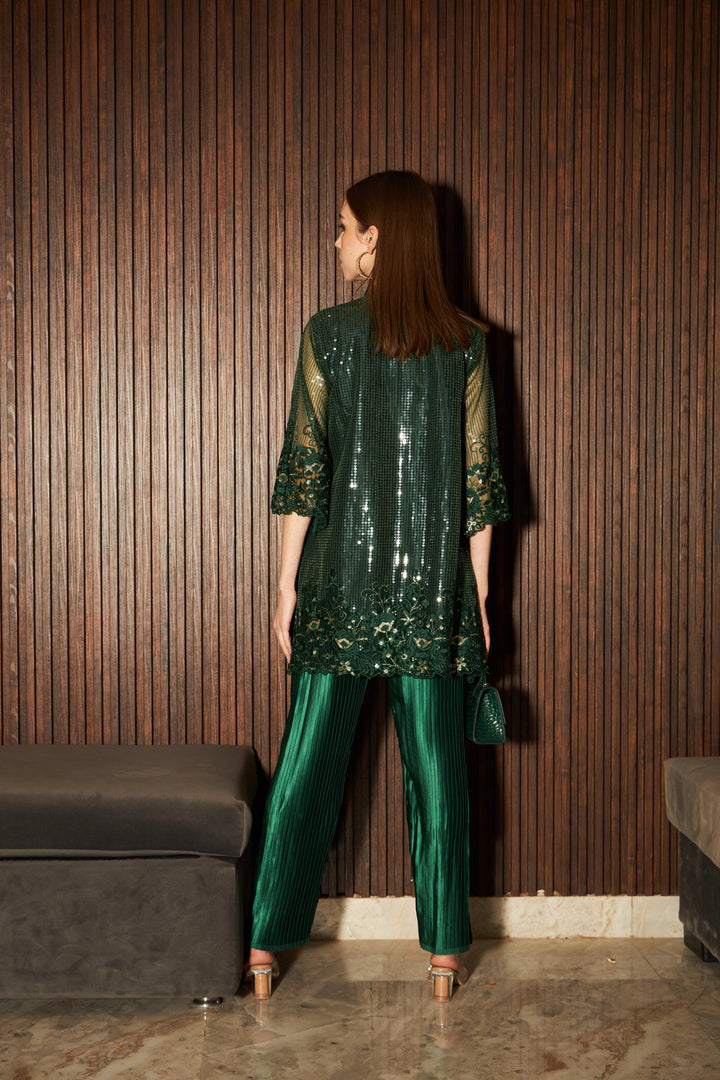 Sarah Sequins Fragrant Tunic Set- Emerald Green