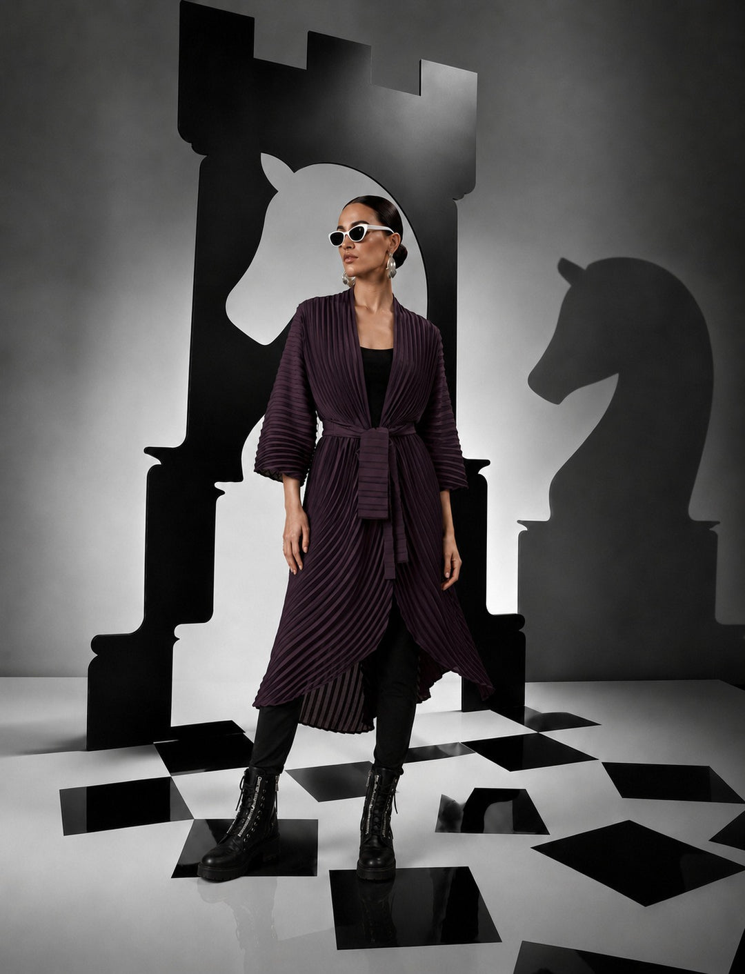 Alisha Accordian Pleated Overlay - Eggplant