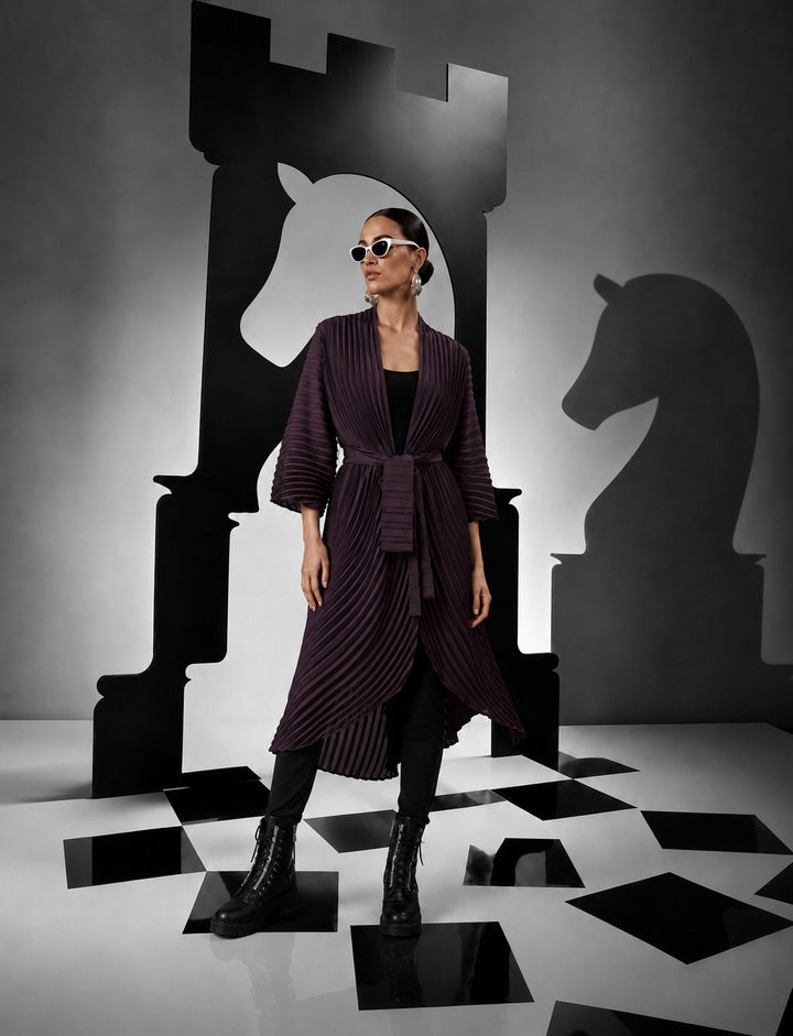 Alisha Accordian Pleated Overlay - Eggplant