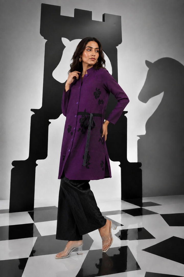Hazel High Neck Tunic Set - Purple