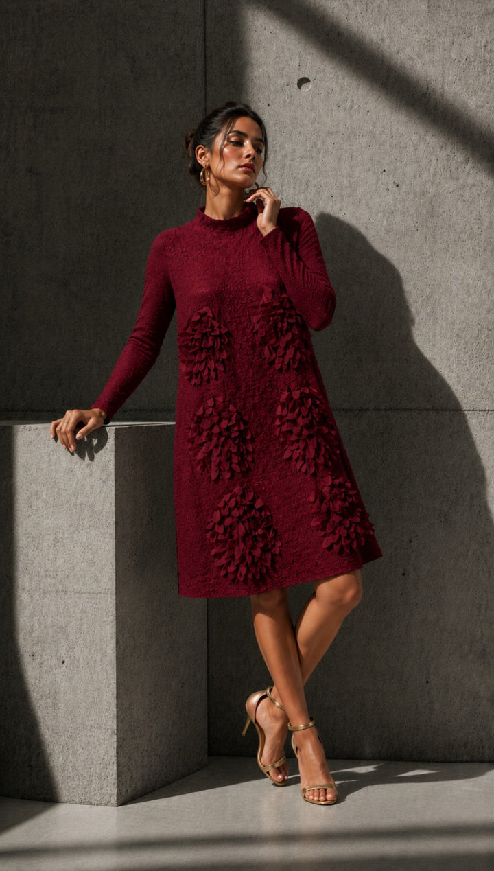 FELICIA FLY ME UP PLEATED DRESS - WINE