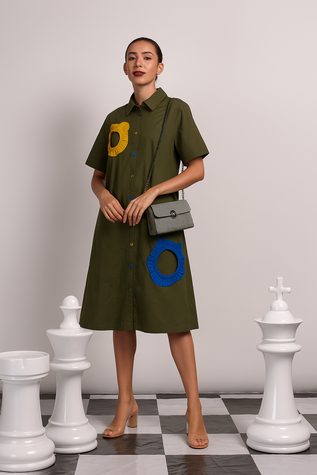 Cameron Cotton Laser Floral Shirt Dress - Green