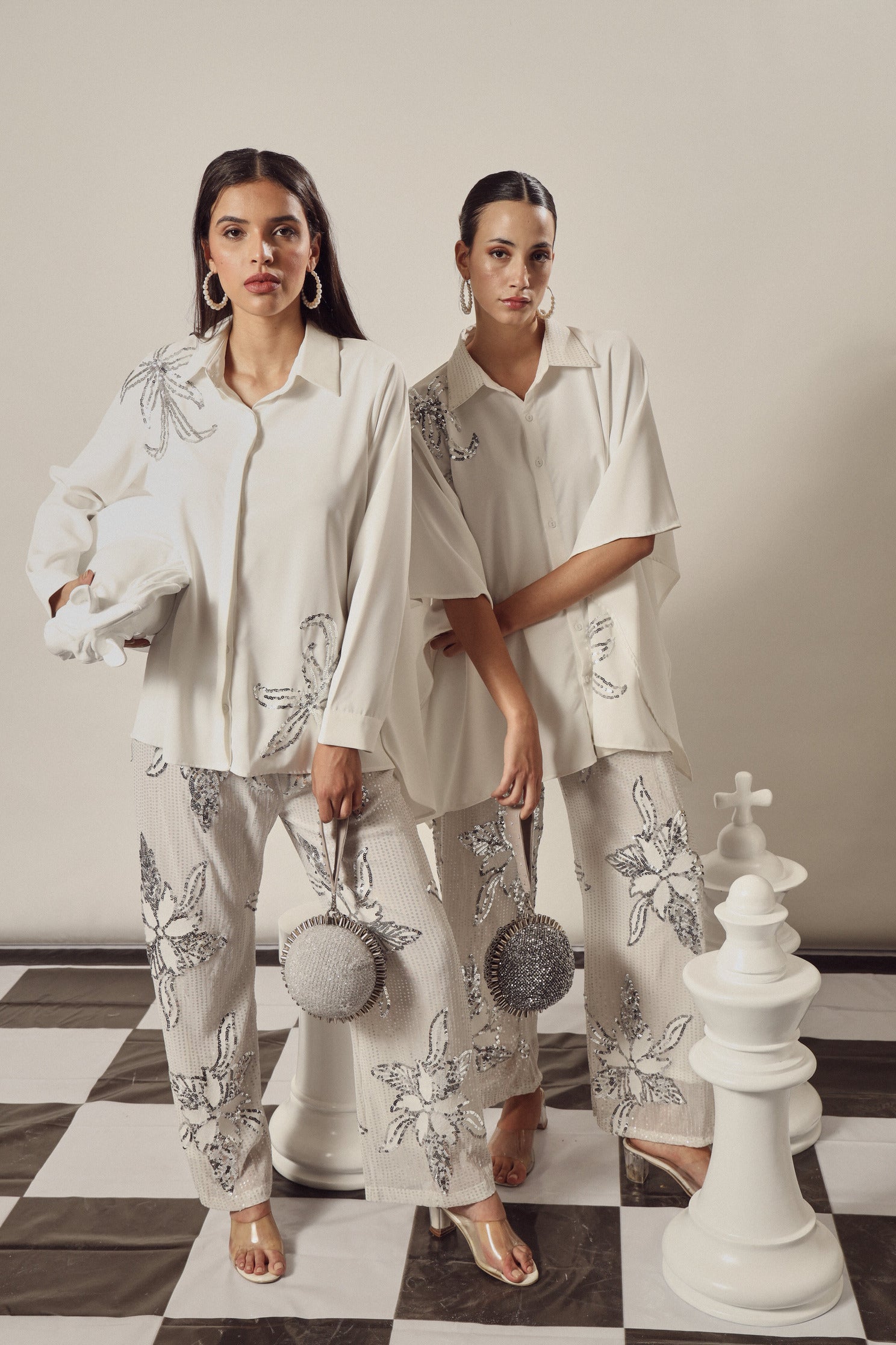 Bianca Borage Sequins Set - White