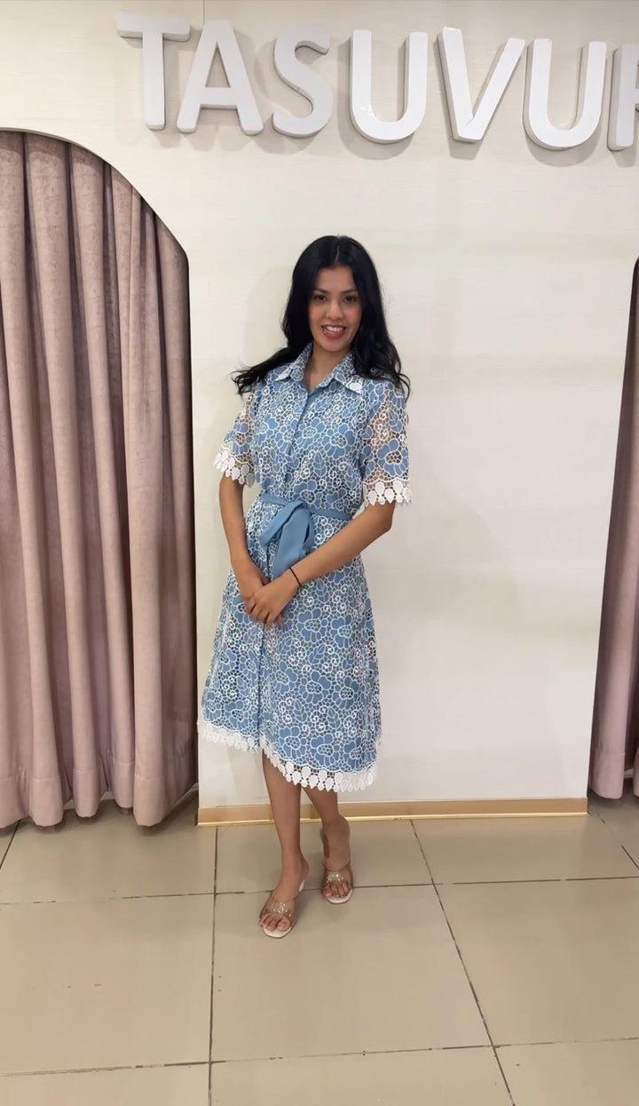 Myra Mesh Magnolia Dress - Blue