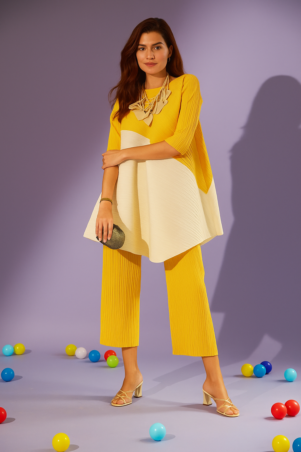 Ariana Asymmetrical Co-ord Set - Yellow White