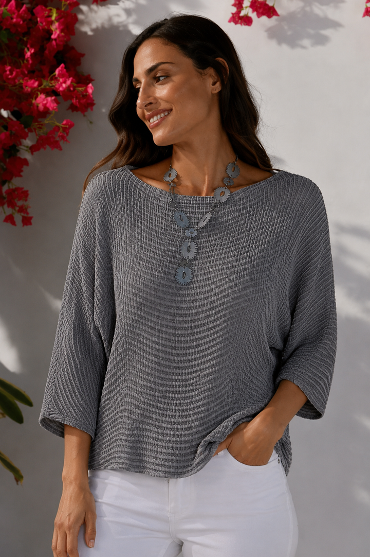 ACCORDIAN SMOKED TOP-GREY
