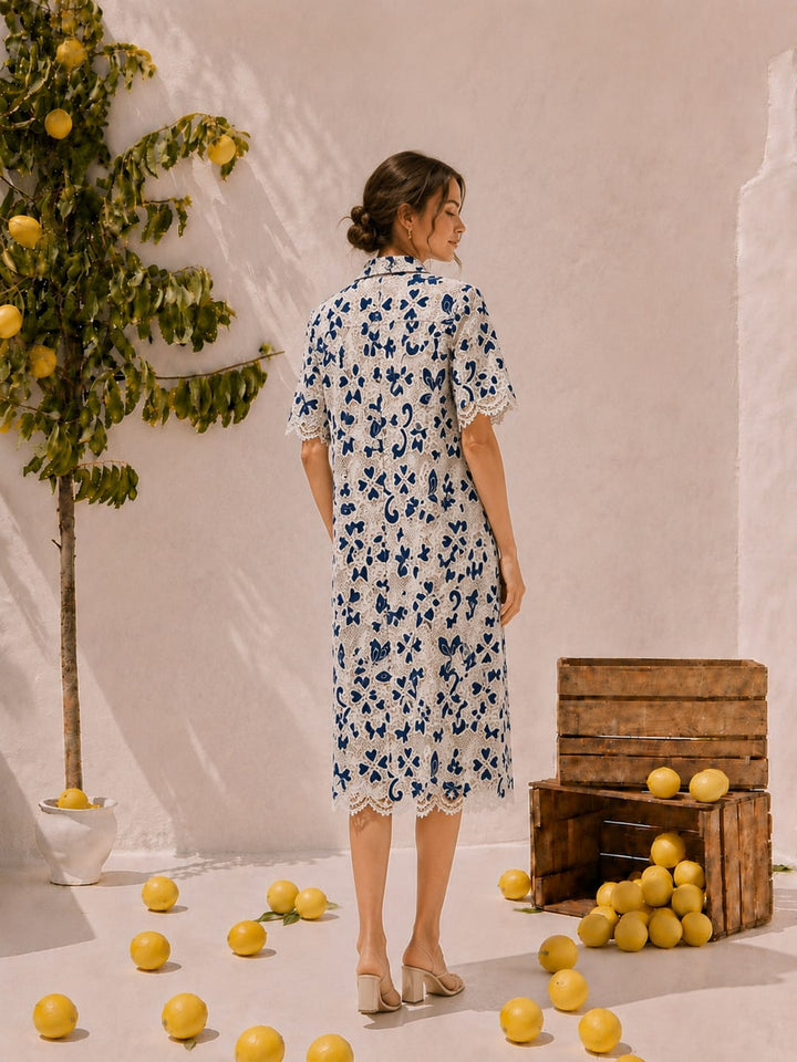 Myra Mesh Magnolia Midi Dress - Navy Blue